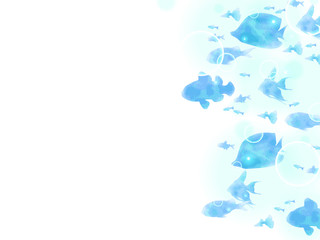 Naklejka premium 熱帯魚のイラスト背景、水彩風、青色