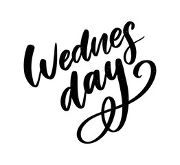 Wednesday words. Quote design. Hand drawn ink lettering. Sticker for social media content. Modern brush calligraphy. Can be used as poster, post card, video blog cover, background.