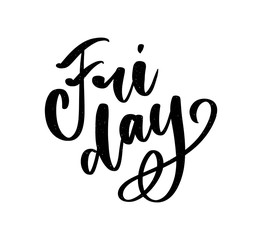 Hand lettering happy friday inscription isolated on white background. Vector illustration. Can be used for card design.