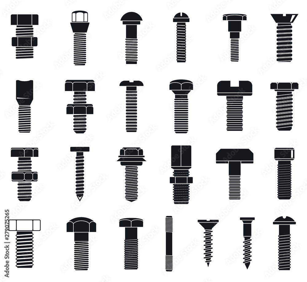 Poster screw-bolt tool icons set. simple set of screw-bolt tool vector icons for web design on white backgr