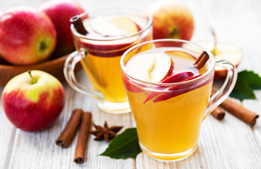 Apple cider  with cinnamon sticks
