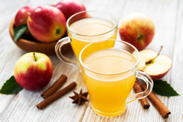Apple cider  with cinnamon sticks
