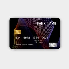 Purple credit card design. With inspiration from abstract. On white background. Glossy plastic style.