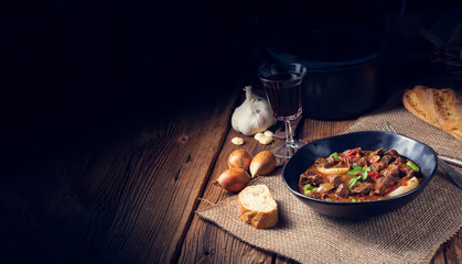 classic beef goulash with peppers and onions