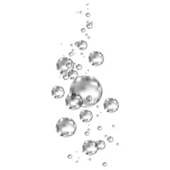 Underwater  black fizzing air bubbles on white  background.