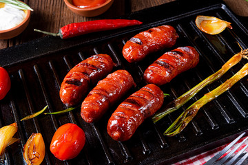 Chili chorizo ​​sausage with tomato bruschetta