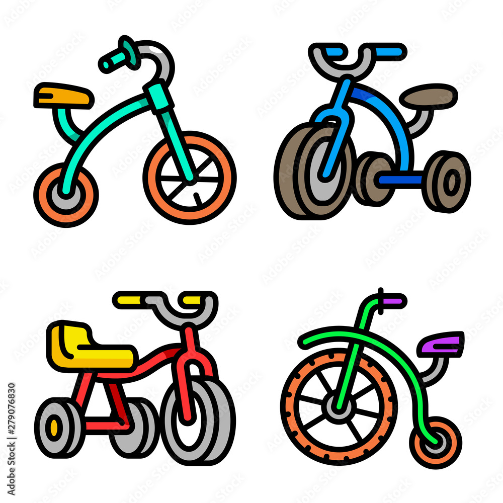 Poster tricycle icons set. outline set of tricycle vector icons for web design isolated on white background
