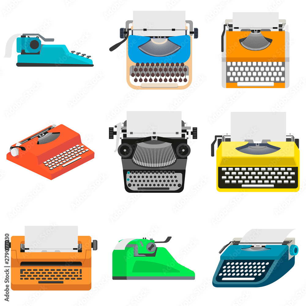 Poster typewriter icons set. flat set of typewriter vector icons for web design