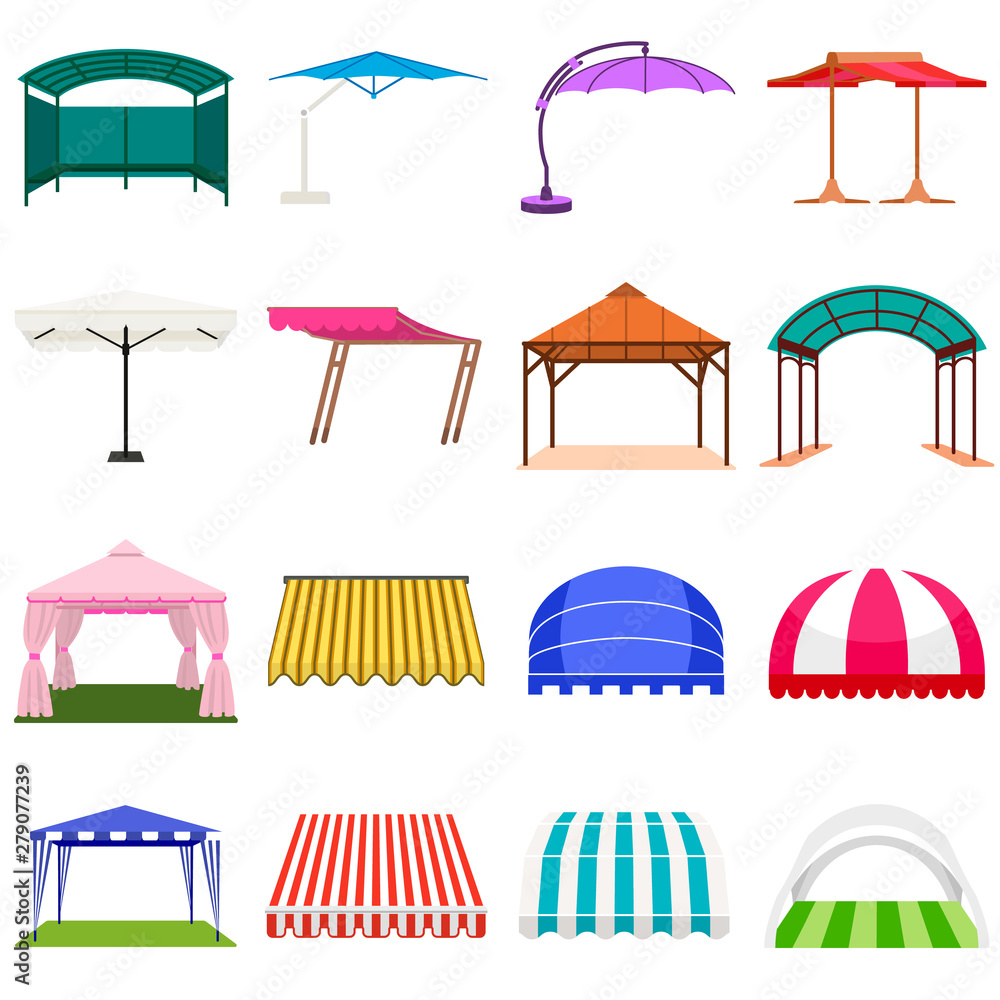 Poster canopy icons set. flat set of canopy vector icons for web design