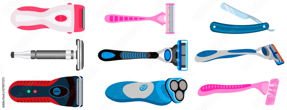 Poster shaver icons set. flat set of shaver vector icons for web design