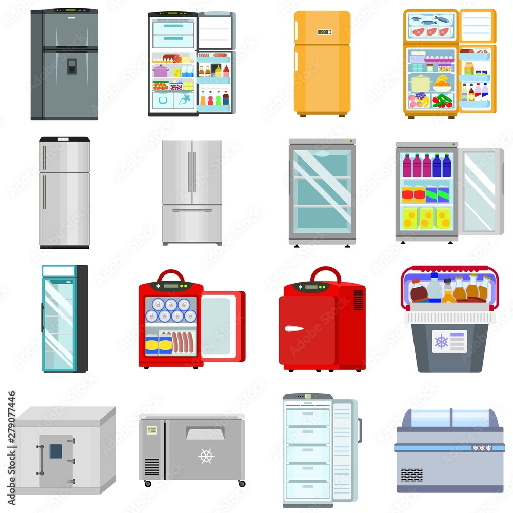 Poster freezer icons set. flat set of freezer vector icons for web design