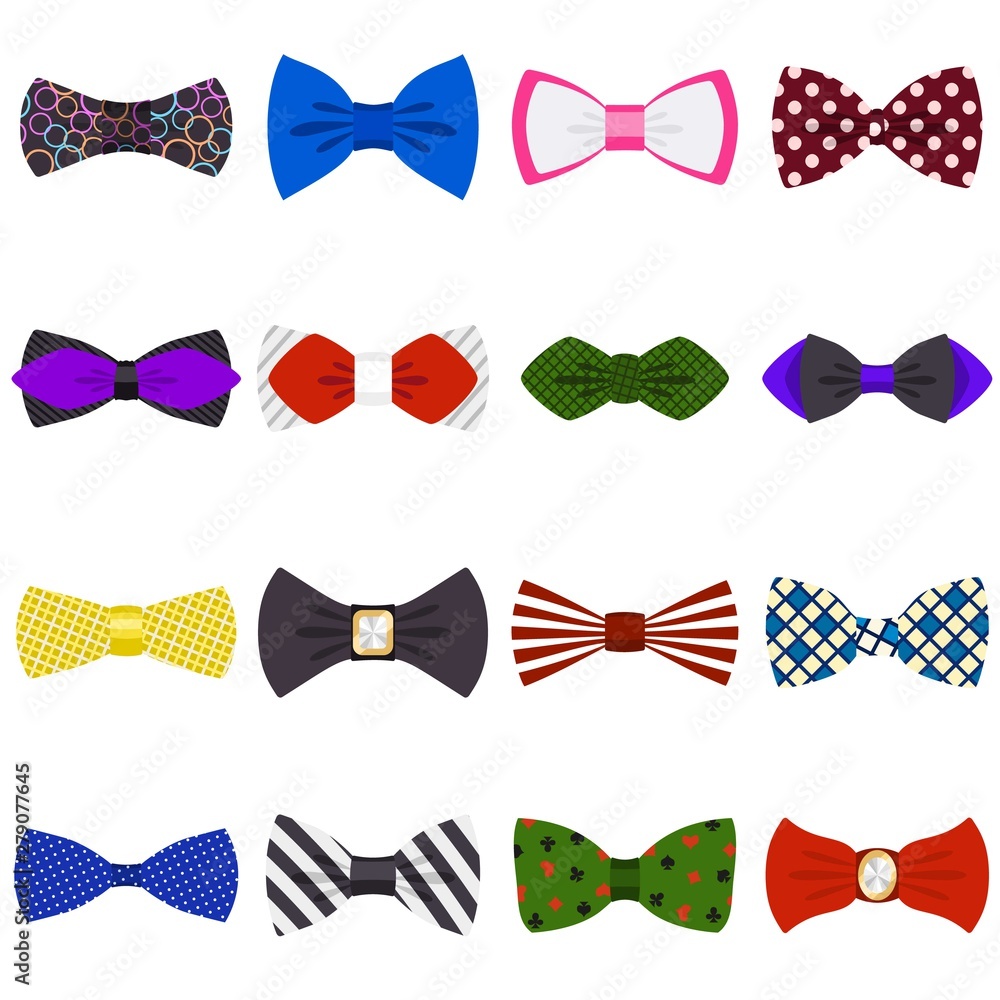 Poster bowtie icons set. flat set of bowtie vector icons for web design