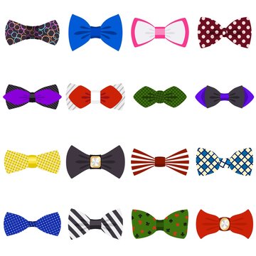 Bowtie icons set. Flat set of bowtie vector icons for web design