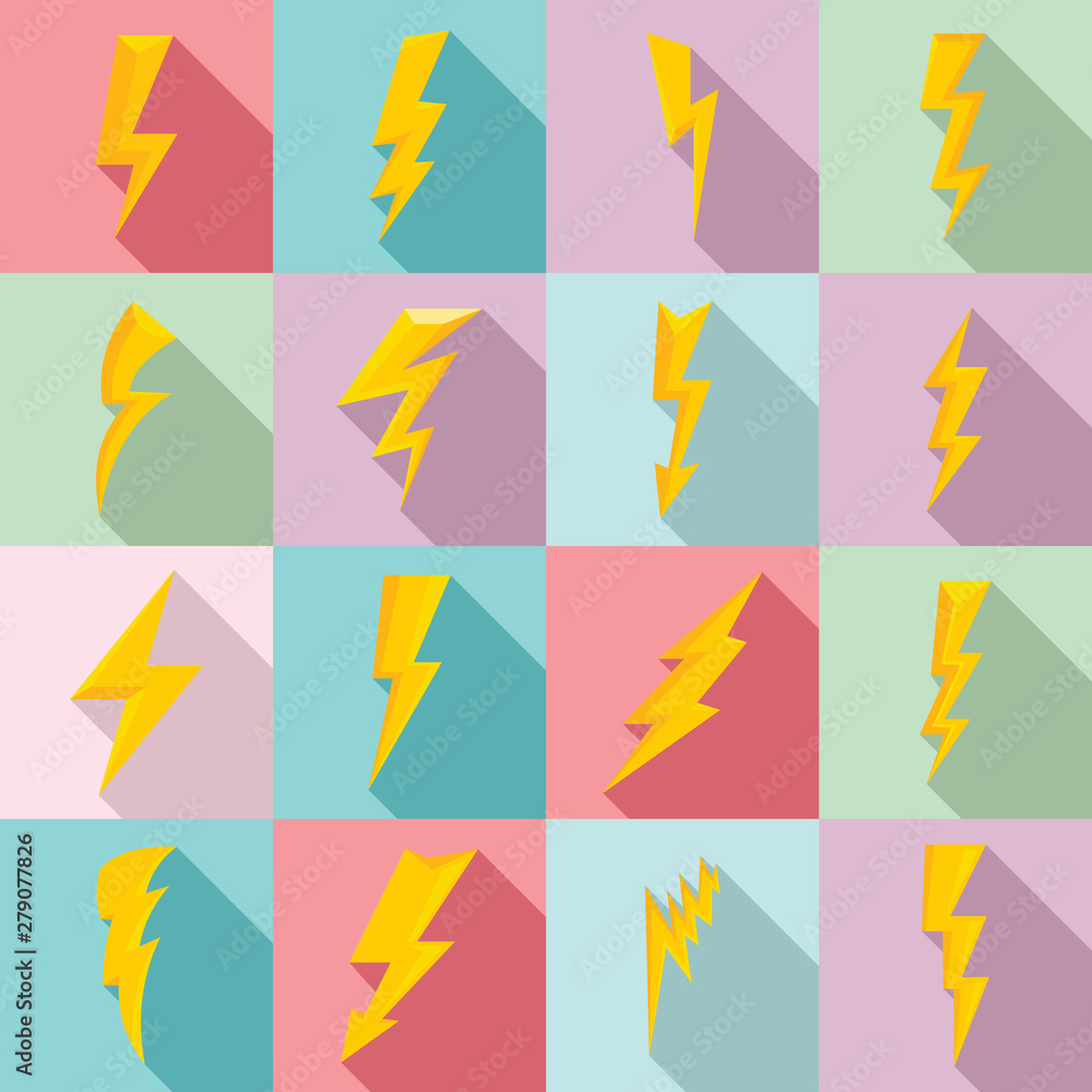 Poster lightning bolt icons set. flat set of lightning bolt vector icons for web design