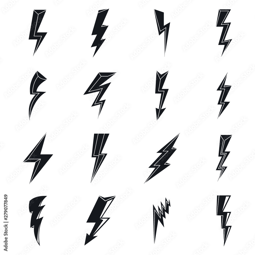 Poster lightning bolt electric icons set. simple set of lightning bolt electric vector icons for web design