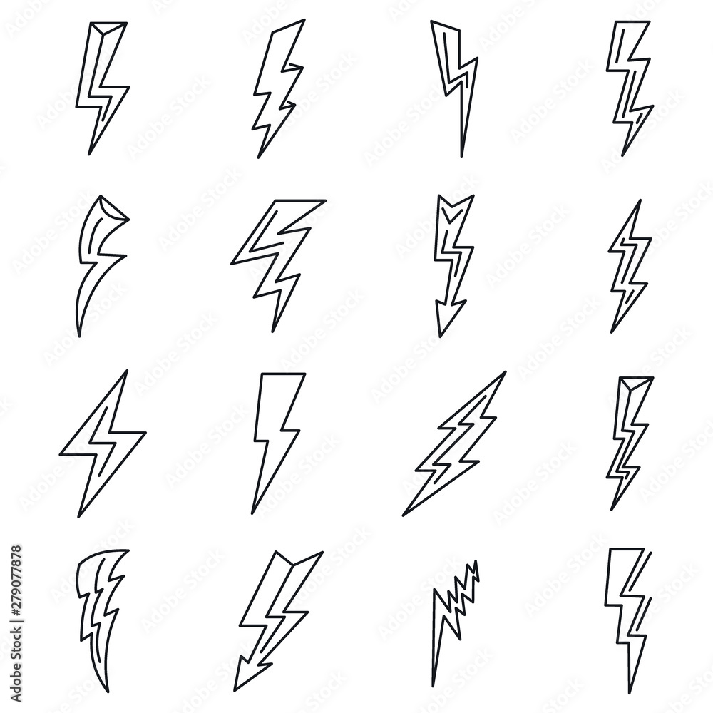 Wall mural lightning bolt power icons set. outline set of lightning bolt power vector icons for web design isol