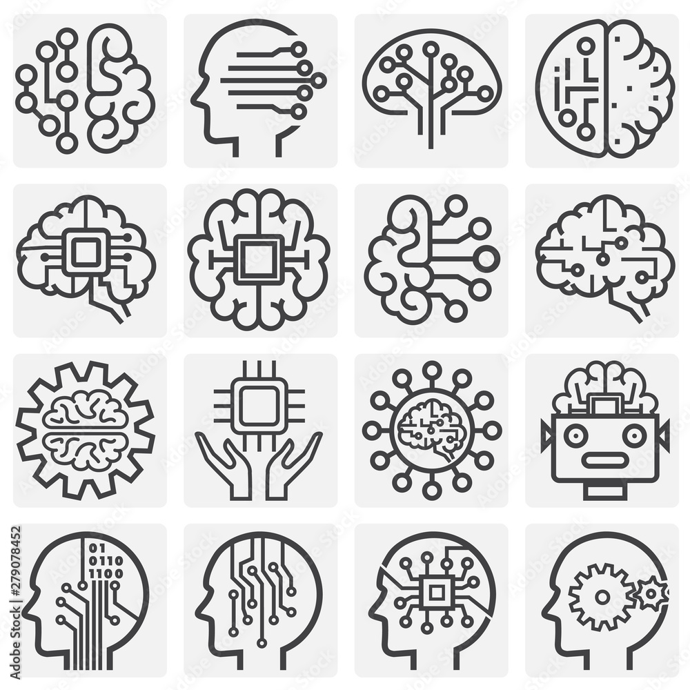 Poster ai related icons set on background for graphic and web design. simple illustration. internet concept