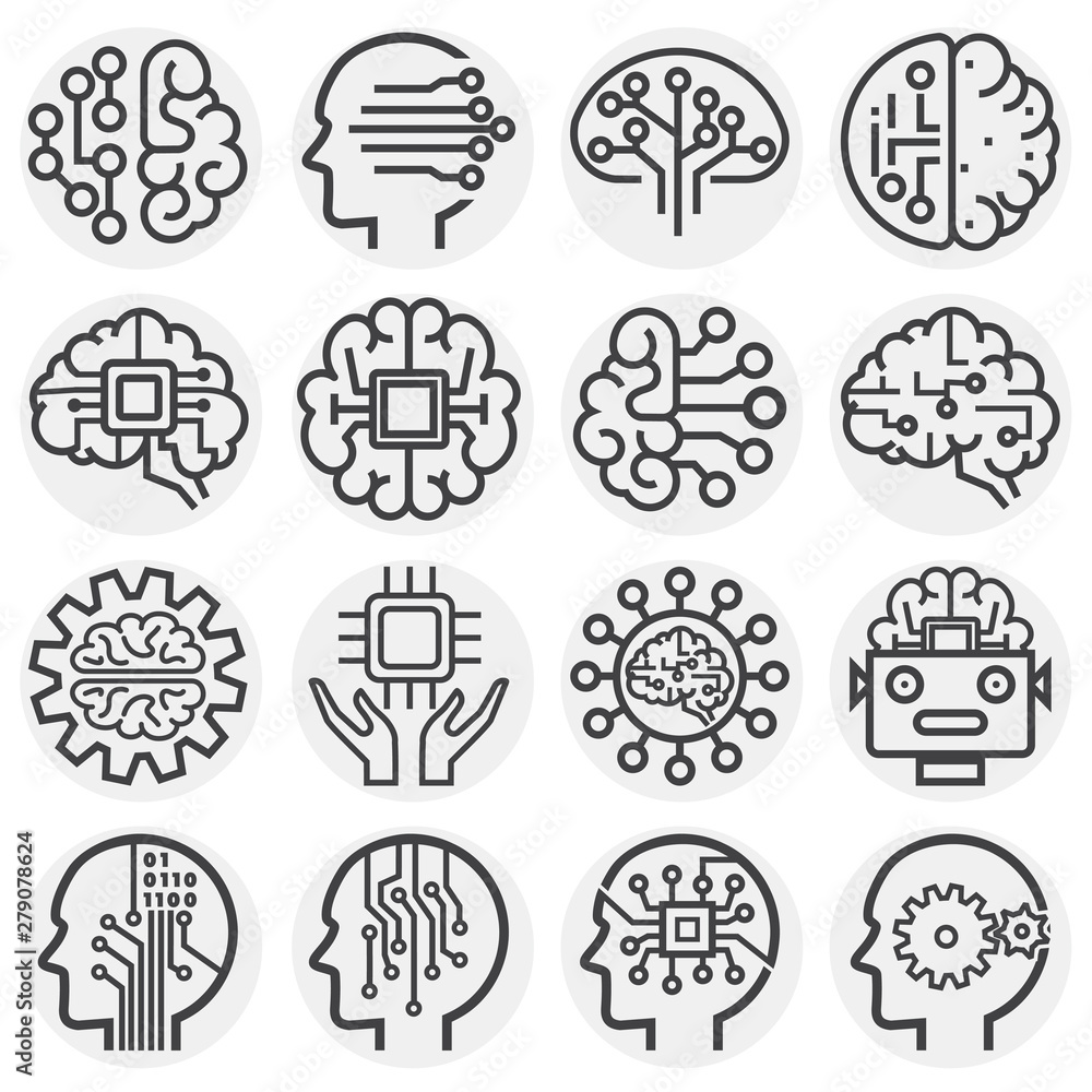 Poster ai related icons set on background for graphic and web design. simple illustration. internet concept