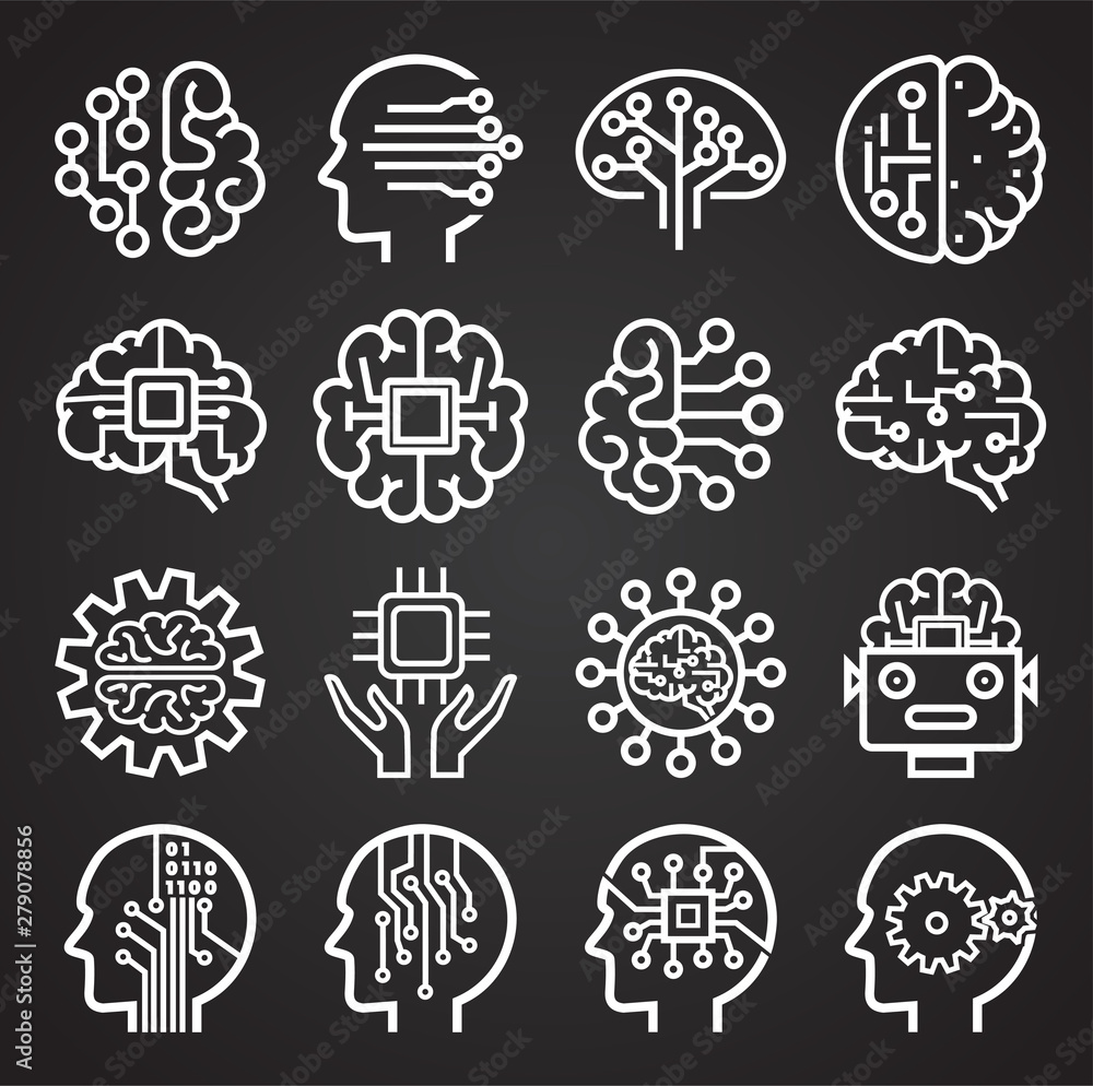 Poster ai related icons set on background for graphic and web design. simple illustration. internet concept