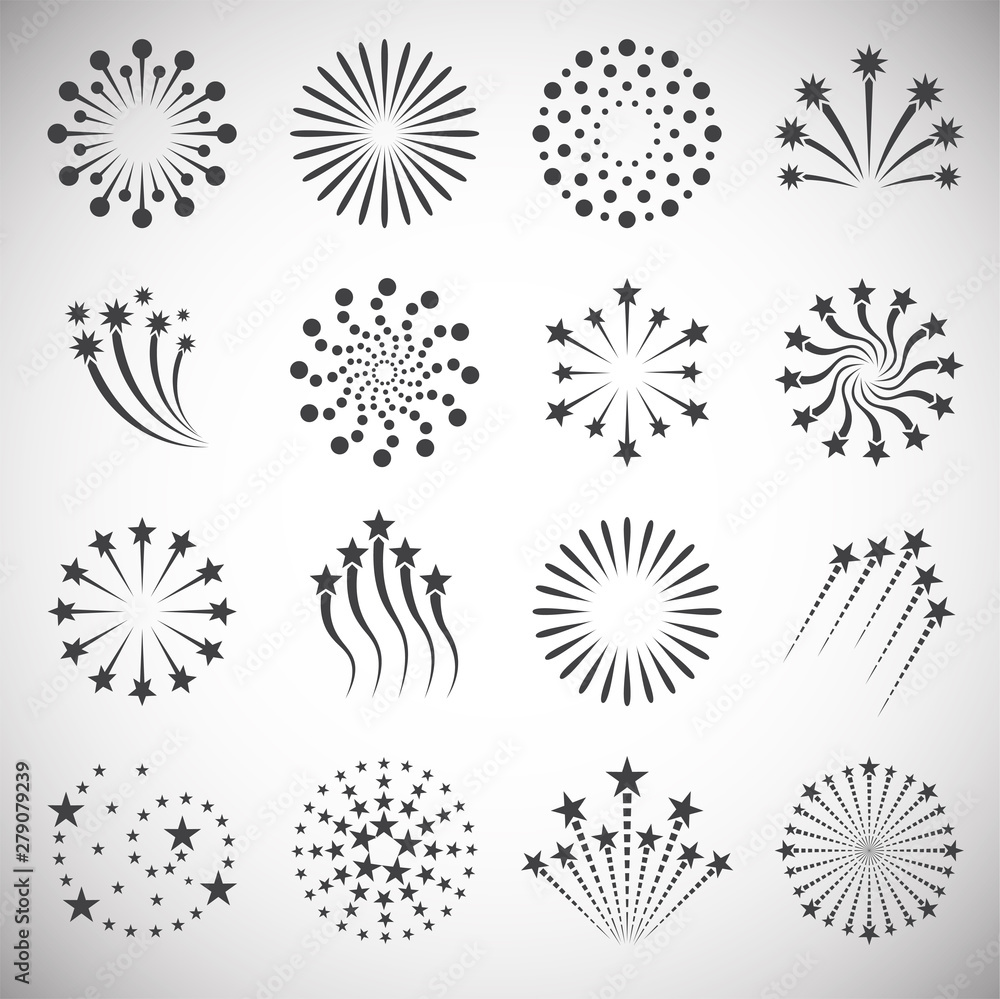 Poster firework related icons set on background for graphic and web design. simple illustration. internet c