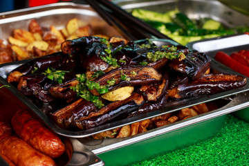 Grilled eggplant close up