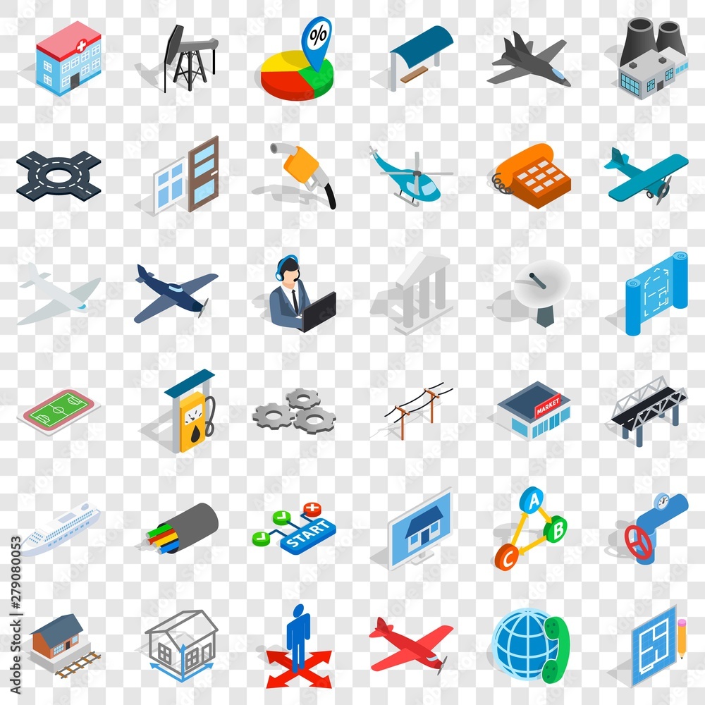 Aufkleber start icons set. isometric style of 36 start vector icons for web for any design