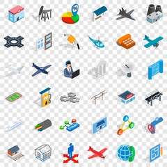 Start icons set. Isometric style of 36 start vector icons for web for any design
