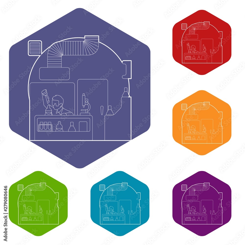 Poster chemist working in laboratory concept. outline illustration of chemist working in laboratory vector 