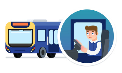 Bus driver sitting in the driver cab and driving a passenger bus © sisti