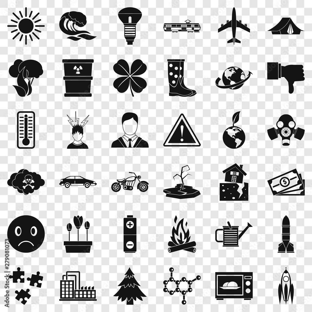 Poster radioactive icons set. simple style of 36 radioactive vector icons for web for any design