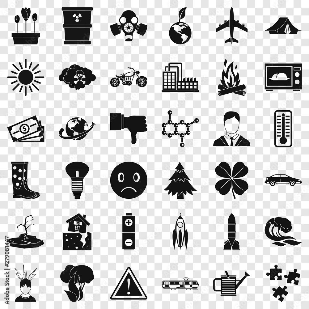 Poster disaster icons set. simple style of 36 disaster vector icons for web for any design