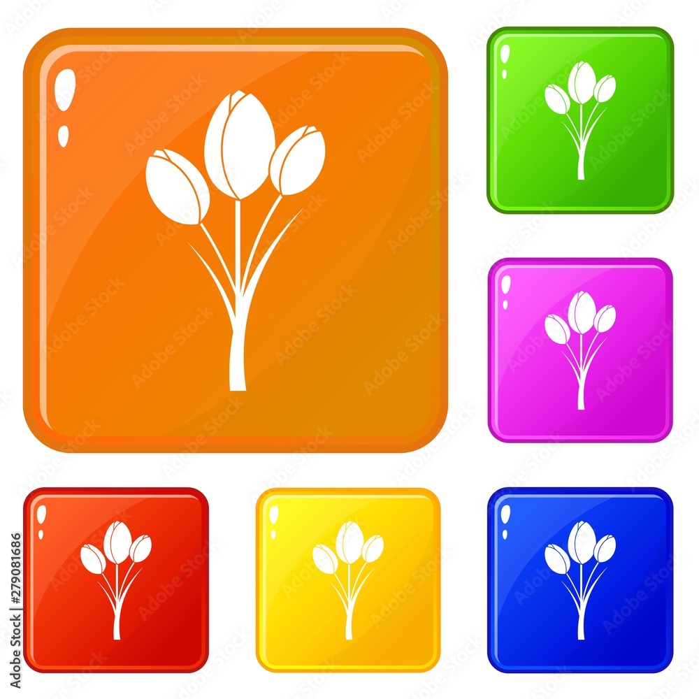 Poster tulips icons set collection vector 6 color isolated on white background