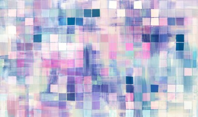 Colorful abstract artwork. Vibrant dirty art mosaic with bright turquoise and pink accents. Square mesh made with dark paint strokes