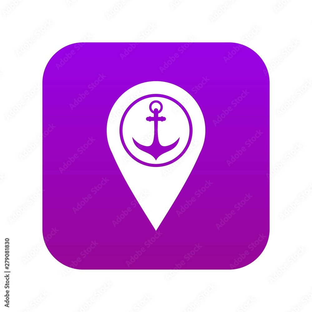Aufkleber map pointer with symbol anchor and sea port icon digital purple for any design isolated on white vec