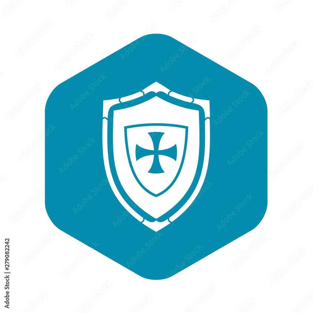 Poster shield with cross icon. simple illustration of shield with cross vector icon for web