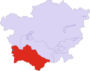 Obraz premium Vector contour map of Central Asia without inscription on a white background. The Republic of Turkmenistan is highlighted in red.