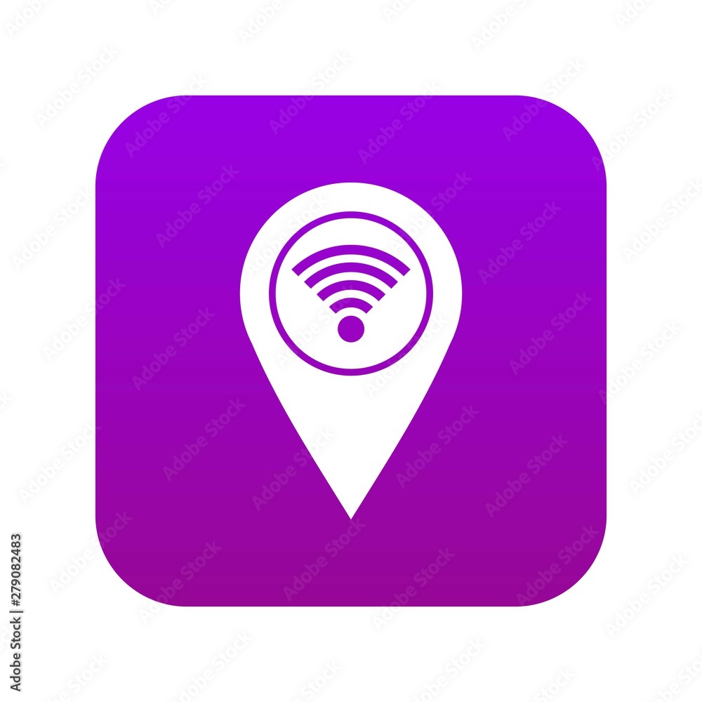 Poster map pin pointer with wi fi symbol icon digital purple for any design isolated on white vector illust