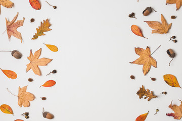 Obraz na płótnie Canvas Flat lay autumn leaves frame