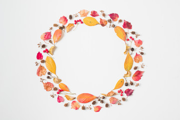 Flat lay autumn leaves double frame