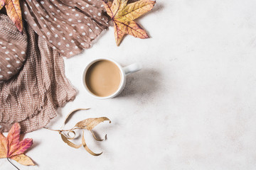 Scarf and coffee cup with copy space