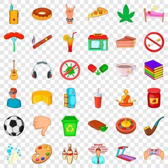 Habit icons set. Cartoon style of 36 habit vector icons for web for any design