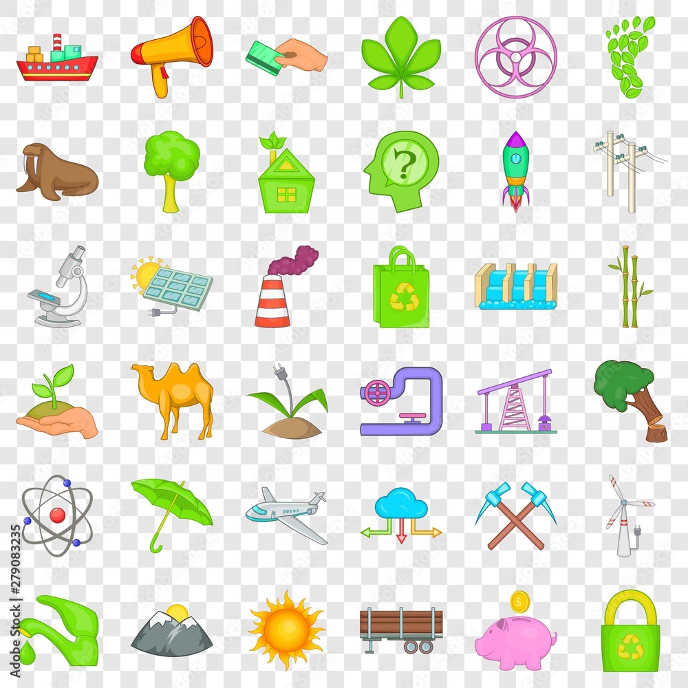 Aufkleber environment icons set. cartoon style of 36 environment vector icons for web for any design