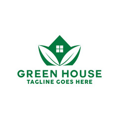 Green House Logo Design Vector with concept of home and leaf icon for real estate, property, residence and mortgage. Green House logo Symbol Vector Design