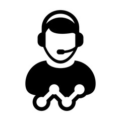 Assistant icon vector male data support customer service person profile avatar with headphone and line graph for online Chat in glyph pictogram illustration