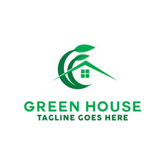 Green House Logo Design Vector with concept of home and leaf icon for real estate, property, residence and mortgage. Green House logo Symbol Vector Design