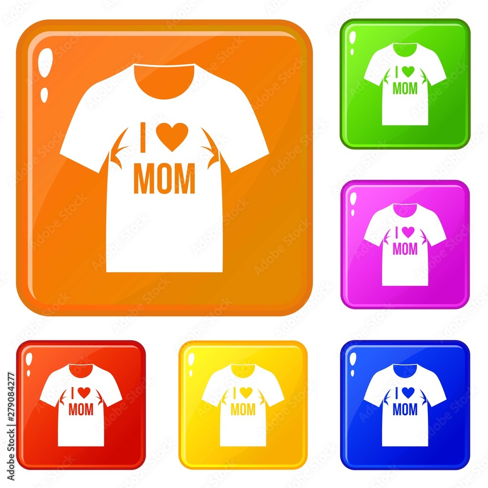 Poster shirt with print icons set collection vector 6 color isolated on white background