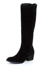 Woman high knee leather boots isolated on white background