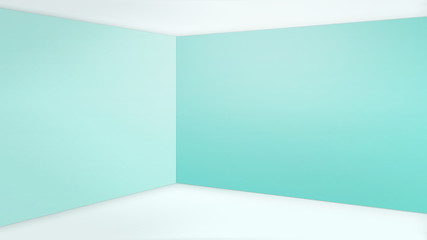 Empty corner with blue walls and floor. Empty room studio gradient used for background and display your product. 3d illustration