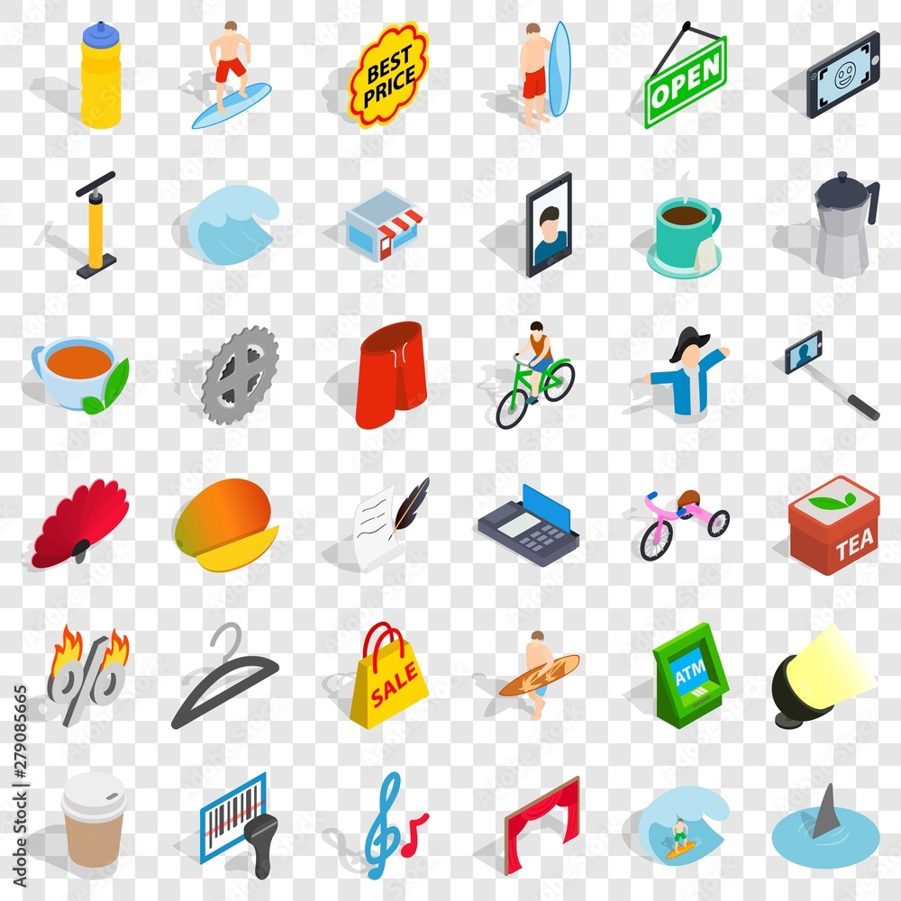 Poster camera icons set. isometric style of 36 camera vector icons for web for any design