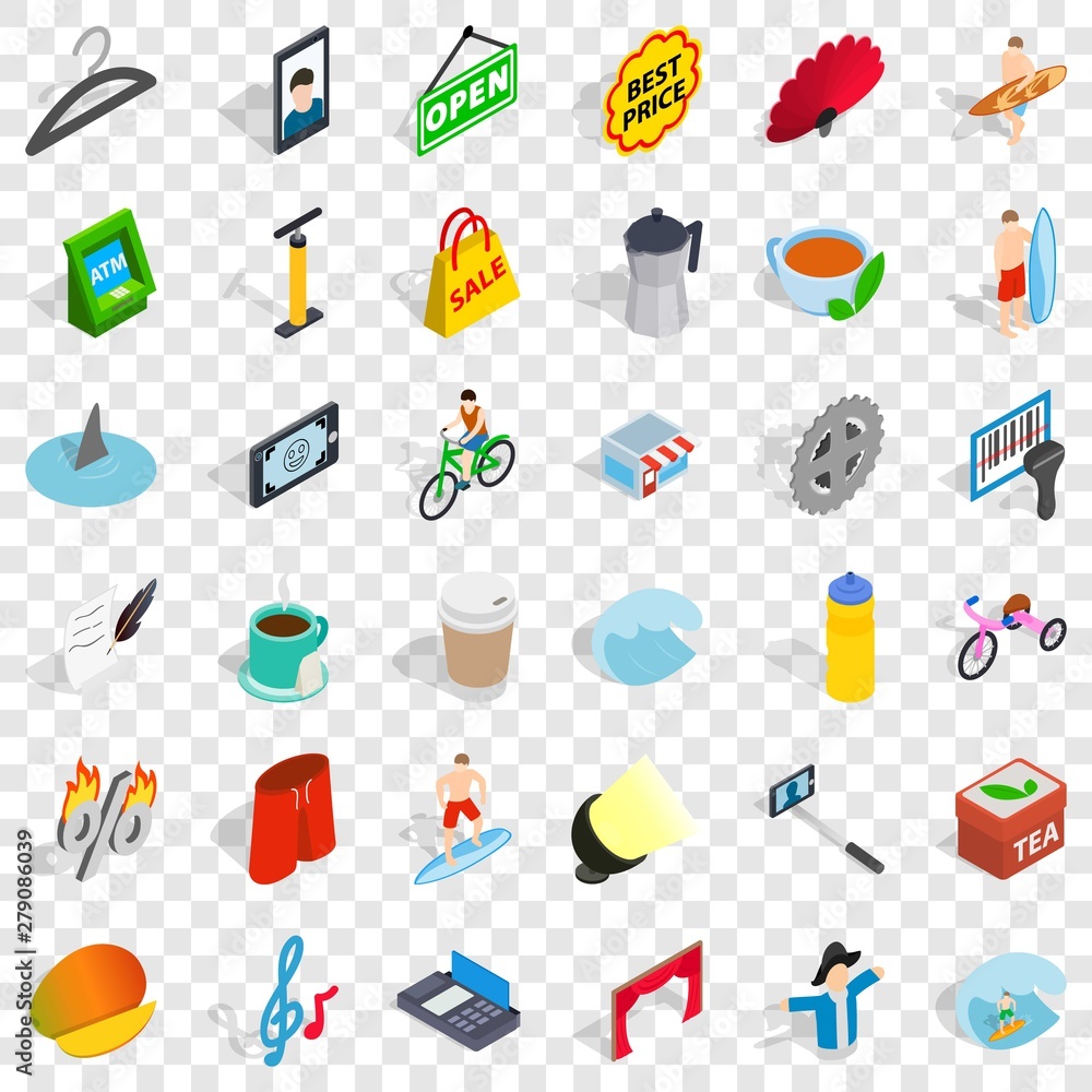 Poster card reader icons set. isometric style of 36 card reader vector icons for web for any design